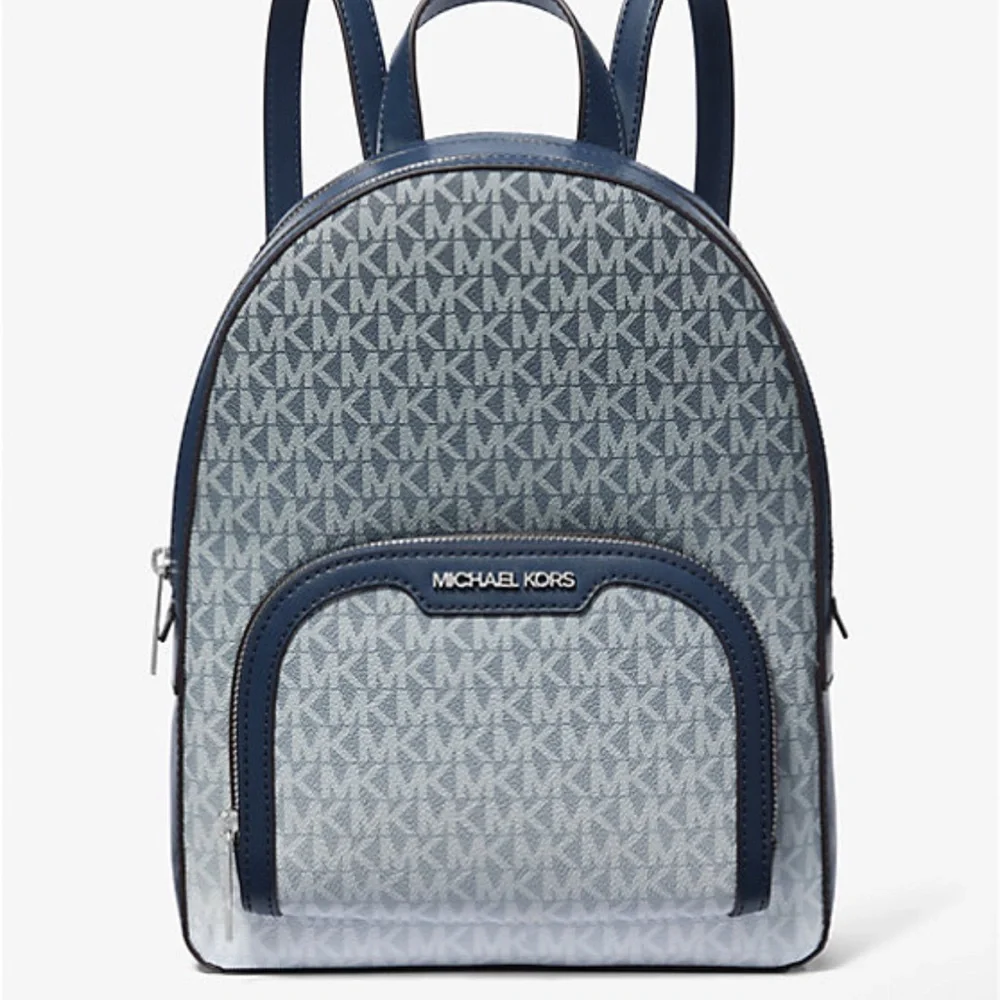 MICHAEL KORS Jaycee Medium Ombré Signature Logo Zip Pocket Backpack Navy NWT